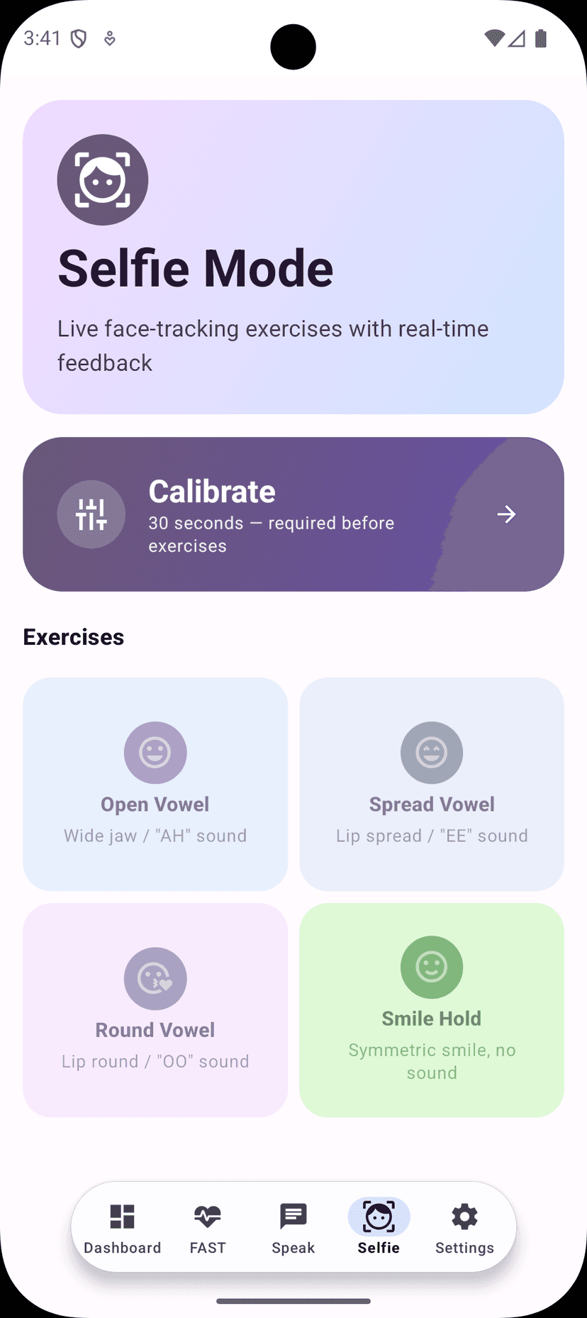 AphaSay Selfie — face-tracking exercises